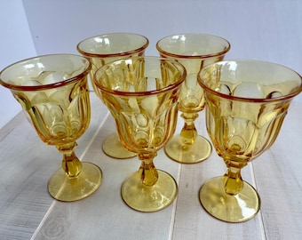 Imperial Glass Set of (5) Old Williamsburg Yellow Stemware #341 Water Goblet MCM