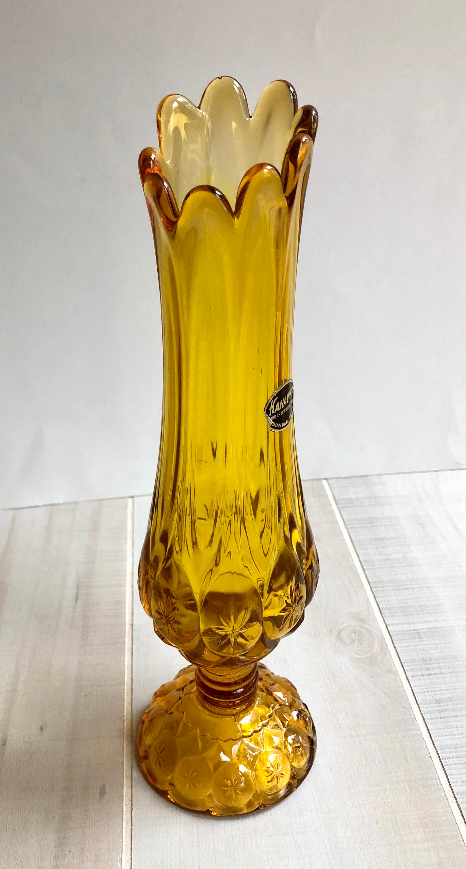 Vase Rare LE Smith Weishar 'Moon And Stars' Amberina - Verre Givré Rouge - Vintage