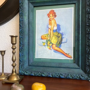 Hand Painted Wooden Frame with fun 1950&#39;s lady print.