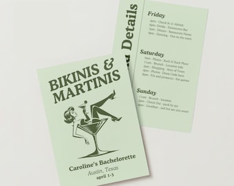 Bikinis und Martinis Bachelorette Reiseplan Vorlage, Scottsdale Bachelorette, Miami Bachelorette, Reiseplan, Canva Pro, Austin Bach