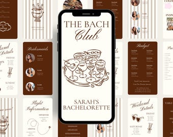Mobilny szablon planu wieczoru panieńskiego Canva The Bach Club Espresso Martini