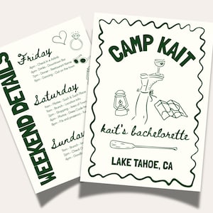 Camp Bachelorette Itinerary Template Editable Canva Weekend Schedule Glamping Party Agenda Camp Bride Itinerary Lake Bachelorette