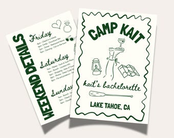 Camp Bachelorette Itinerary Template Editable Canva Weekend Schedule Glamping Party Agenda Camp Bride Itinerary Lake Bachelorette