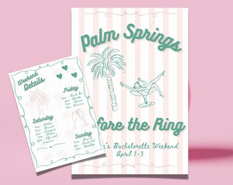 Palm Springs Bachelorette, Bachelorette Itinerary Template, Travel Itinerary, Palm Springs Before the Ring, Canva Pro, Disco Bachelorette