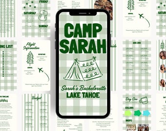 Camp Bachelorette Itinerary Template Mobile Editable Canva Itinerary Outdoor Bachelorette Weekend Camp Bride Trip Planner