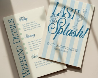 Last Splash Bachelorette Itinerary Template Canva Editable, 5x7 Print, PDF Download