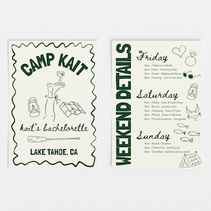 Camp Bachelorette Itinerary Template Editable Canva Weekend Schedule Glamping Party Agenda Camp Bride Itinerary Lake Bachelorette