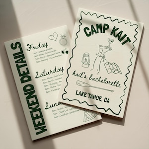 Camp Bachelorette Itinerary Template Editable Canva Weekend Schedule Glamping Party Agenda Camp Bride Itinerary Lake Bachelorette