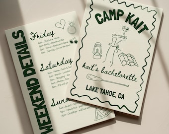 Camp Bachelorette Itinerary Template Editable Canva Weekend Schedule Glamping Party Agenda Camp Bride Itinerary Lake Bachelorette