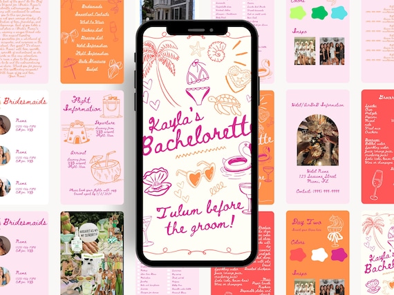 Mobile Mexico Bachelorette Itinerary Template Tulum Before the Groom Margaritas and Matrimony Canva Editable Digital Download Template