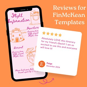 K&ouml;nnte beinhalten: Eine F&uuml;nf-Sterne-Bewertung f&uuml;r eine Reise-Reiseplanvorlage mit dem Text "Absolutely LOVE this itinerary for my friend's Bach!! I am so excited to use this and everyone will love it!" und dem Namen Paige und dem Datum Dezember 2024.