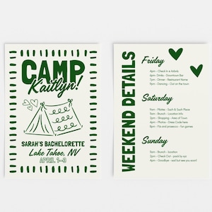 Camp Bachelorette Itinerary Template, Editable Canva Weekend Schedule, Glamping Party Agenda, Camp Bride Itinerary, Lake Bachelorette