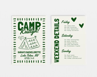 Camp Bachelorette Itinerary Template, Editable Canva Weekend Schedule, Glamping Party Agenda, Camp Bride Itinerary, Lake Bachelorette