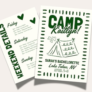 Camp Bachelorette Itinerary Template, Editable Canva Weekend Schedule, Glamping Party Agenda, Camp Bride Itinerary, Lake Bachelorette