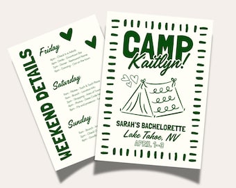 Camp Bachelorette Itinerary Template, Editable Canva Weekend Schedule, Glamping Party Agenda, Camp Bride Itinerary, Lake Bachelorette