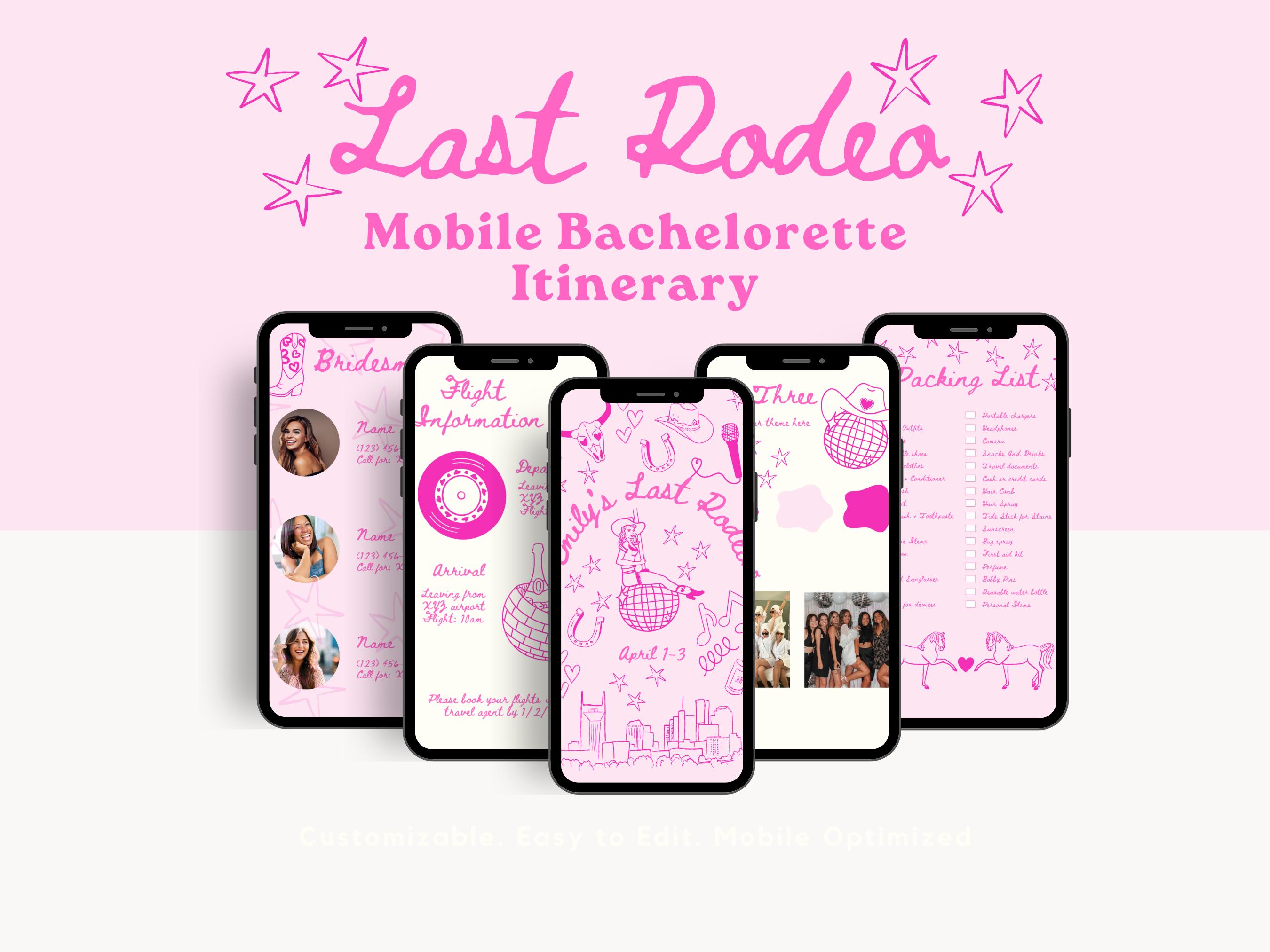 Mobile Last Rodeo Bachelorette Itinerary Template Nashville Disco Cowgirl Trip Planner Editable Phone Weekend Schedule Canva Digital Guide