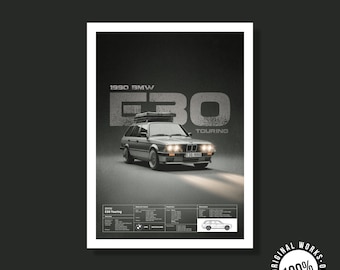 BMW E30 1990 Touring 40 x 60 cm (16 x 24 cale) Plakat Wydruk