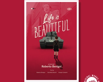 Plakat filmowy „Życie jest atrakcyjne”, film Roberto Benigniego (pobieranie cyfrowe)