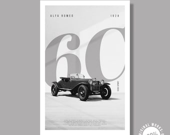 Plakat Alfa Romeo 6C 1500 Sport: Minimalistyczna sztuka samochodowa (do pobrania cyfrowego)