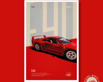 Ferrari F40 40x60cm (16 x 24 inches) Poster Print (Limited Edition of 100 Pieces)