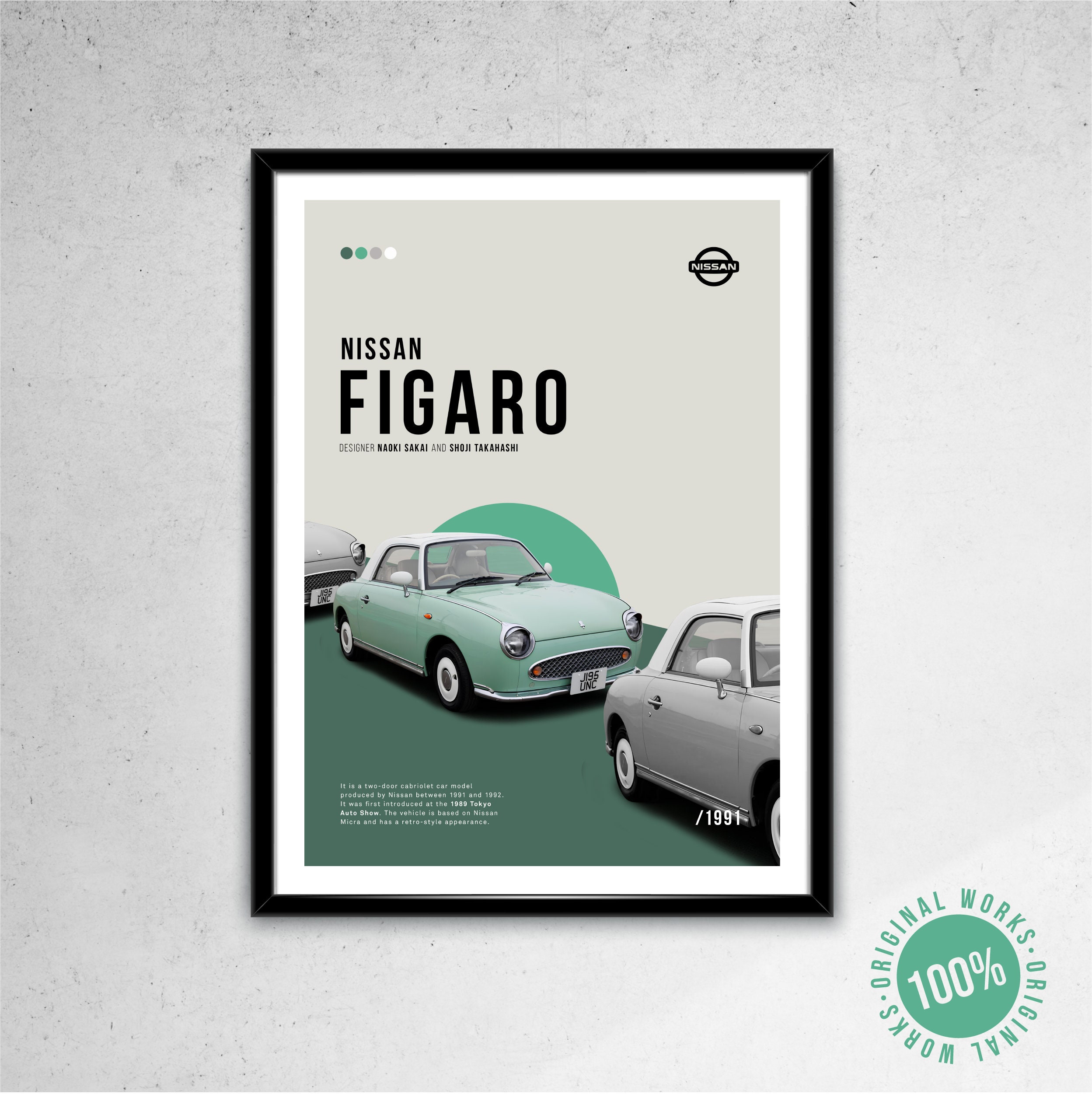 日産フィガロ 1991 40 x 60 cm (16 x 24 インチ) ポスタープリント 