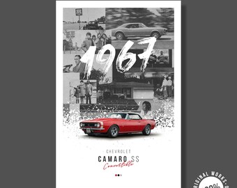 Camaro SS Cabrio z 1967 roku – wydruk artystyczny: plakat retro muscle car (pobranie cyfrowe)