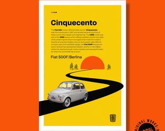 Póster Fiat 500F vintage: coche clásico icónico de los años 60 - 40 x 60 cm Digital 300dpi