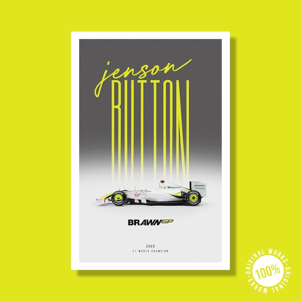 Brawn GP Jenson Button's F1 car 2009 40x60cm (16 x 24 inches) Digital