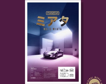 Mazda MX-5 Miata 40 x 60 cm (16 x 24 cale) Plakat cyfrowy