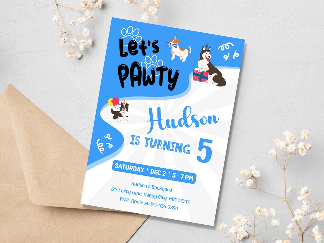 Editable Dog Birthday Party Invitation for Boys Dog Birthday Etsy