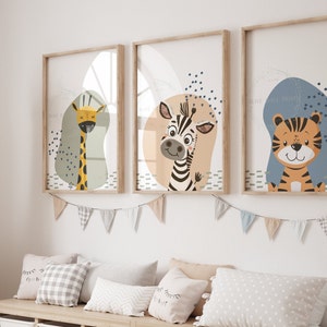 Safari Nursery Wall Prints, et of 3 Prints, Nursery Decor,Boho Nursery Prints,  Sage Green Nursery Prints, Beige Nursery,Baby Shower Gift