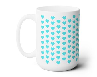 Hearts Galore 15oz Mug, Sip Love in Every Cup, ever green Blue heart, timeless beauty mug, coffee mug, all season mug, gift for all occasion