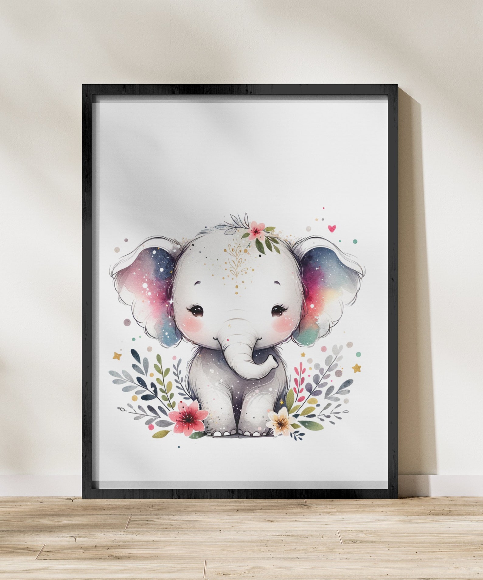 Cute Baby Elephant Wall Art,nursery Room Decor,doodle Style Animal ...