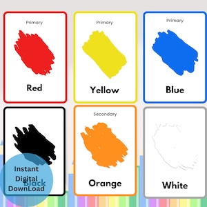 Conheça suas cores 8 flashcards e jogos de combinação, cartões pré-escolares, aprendizado de jardim de infância, flashcards Montessori, cartões educacionais para impressão, download