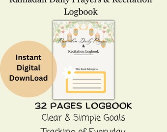 Ramadan Daily Prayers & Recitation Logbook, Quran Journal, Quran Tracker, Duas tracker, learning, 32 pages Daily Ramadan Planner, Adult,Teen
