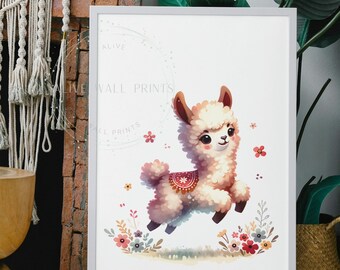 Cute Llama Wall Art, Adorable Animal Print, Kids Room Decor, Nursery Wall Art, Children's Room Llama Art, Baby Animal Illustration