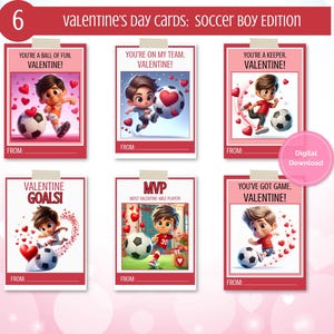 Tarjetas de San Valentín para niños imprimibles / Jugadores de fútbol inspirados en Pixar / Tarjetas de San Valentín con temática deportiva / Descarga instantánea