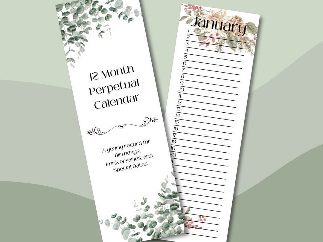 Floral Printable Perpetual Calendar Floral List Calendar Etsy