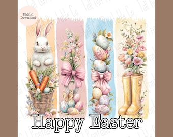Easter Brushstroke PNG Bundle, Cute Easter, Pastel Spring Sublimation, Cute Bunny PNG, Digital Download, Cottagecore Easter PNG, Coquette
