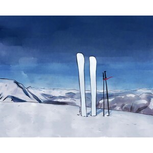 Ski Resort Winter Art Print – Snowy Mountain Landscape Digital Download