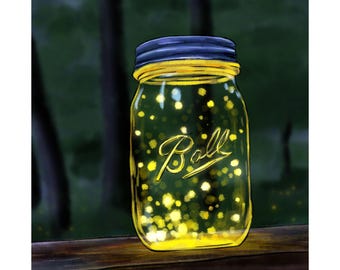 Summer Glow – Fireflies in a Mason Jar Watercolor Print (Digital Download)
