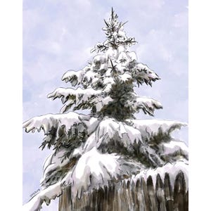 Snowy Evergreen Printable Wall Art – Winter Christmas Digital Download