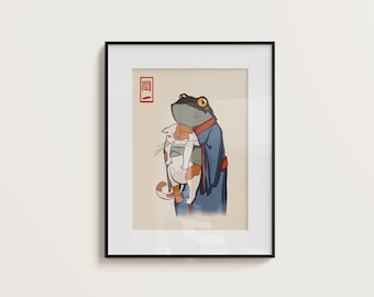 Japanese Frog & Cat Print