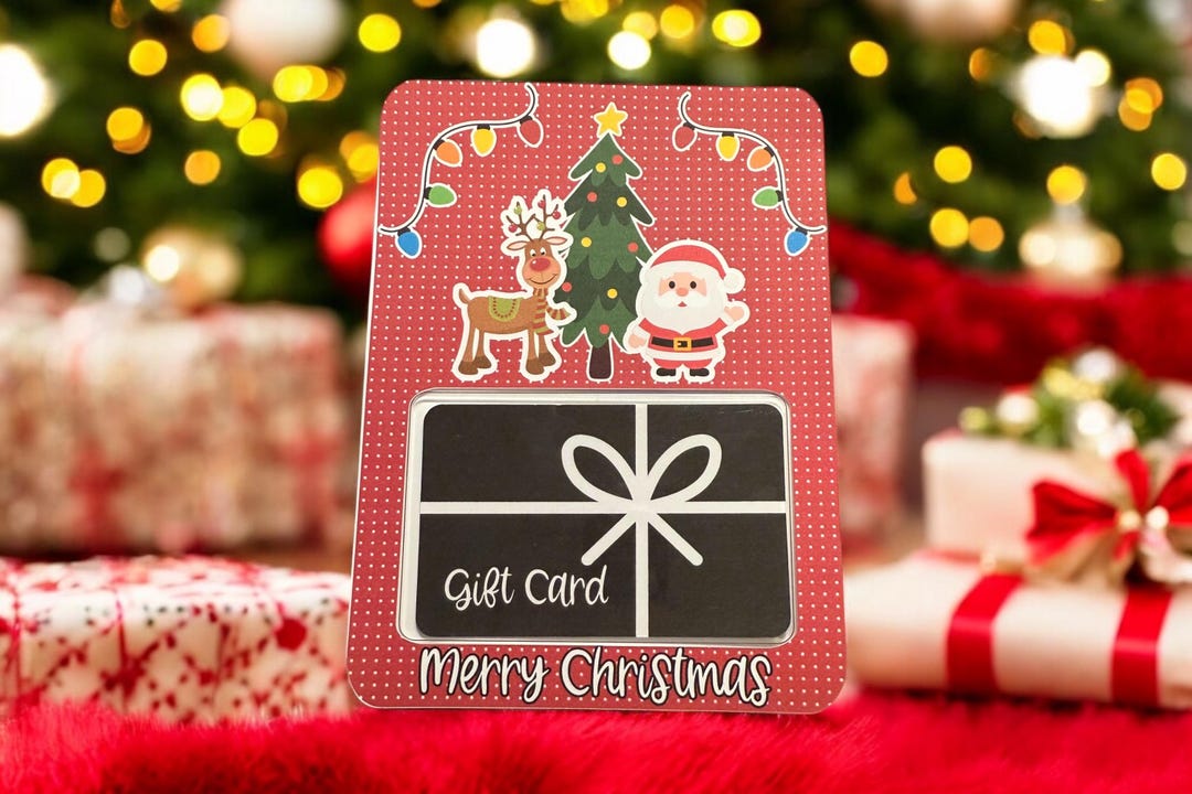Red Classic Santa and Reindeer Christmas Gift Card Holder, Stocking ...
