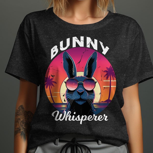 Bunny Whisperer Retro Synthwave Haustier T-Shirt, Sweatshirt, Hoodie, Freizeitkleidung für Retro-Musik-Enthusiasten, Geschenk für Haustierbesitzer