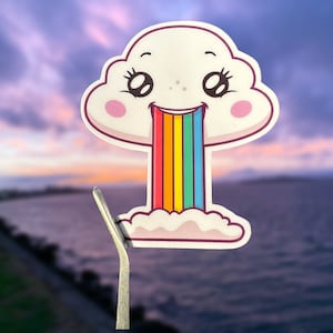 Cute Vomiting Rainbow Cloud Sticker - Funny Handmade Kawai Vinyl Sticker