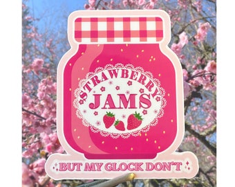 Strawberry jams but my glock don't sticker - trending funny sticker, Vintage retro sticker, pink, fruity, spring sticker