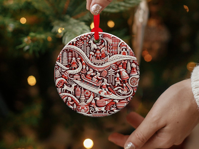 Scandinavian Christmas Ornaments, Nordic Folk Art Miniature Ornament, Seasonal Large Family