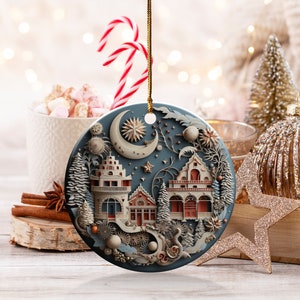 Vintage Nordic Christmas Ceramic Ornament, Scandinavian