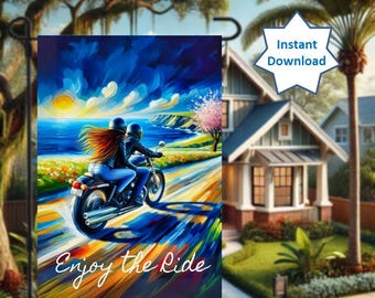 Motorcycle Spring Garden Flag PNG for Sublimation Biker Yard Flag Biker Decor Motorcycle Couple Gift Harley Davidson Personalized Decor